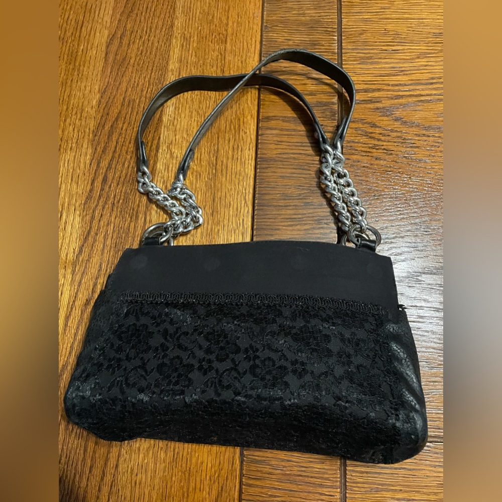 Miche Black Lace Accent Shoulder Bag with Chain Straps